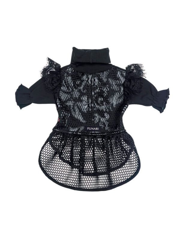 Black lace and mesh dog dress outfit.