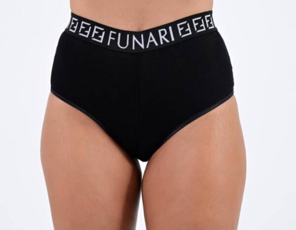 Black high-waisted underwear with logo band.