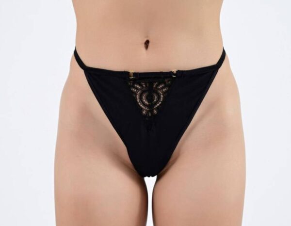 Black lace underwear on a model.